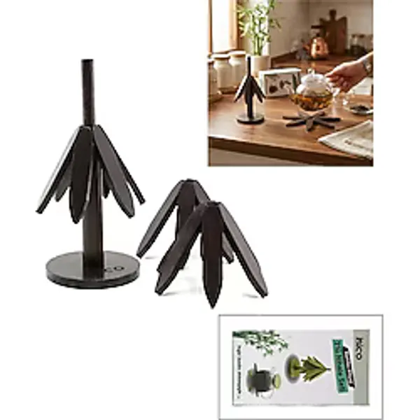 Lunaev Standlı - Ağaç Model 2 Parça Ahşap Bambu Katlanır Nihale Yapraklı Çiçek Modeli - Çap: 20 cm
