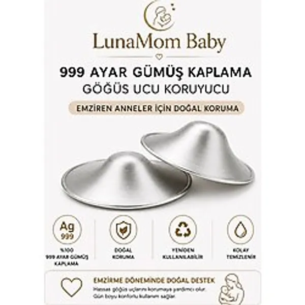LunaMom Baby 999 Ayar Gümüş Kaplama Göğüs Ucu Koruyucu (2 Adet)