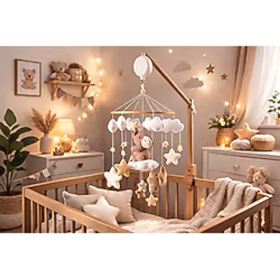 LusnikaStore (MÜZIKSiZ)bebek Odasi Besik Dönencesi Besik Yani Süsü Bebek Odasi Dekorasyon Montessori Naturel Anne