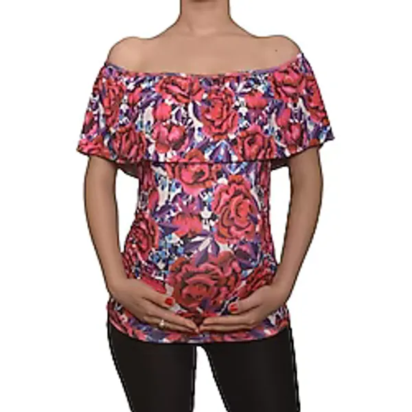 Luvmabelly Maternity 2510 Kayık Yaka Hamile Bluzu, Çiçek Desenli, S Beden, Mix