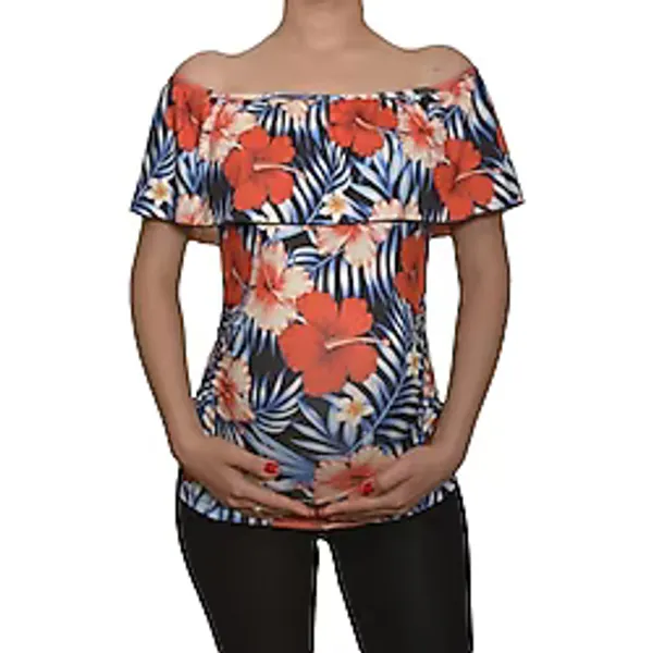 Luvmabelly Maternity 2512 Kayık Yaka Hamile Bluzu, Çok Renkli, S Beden