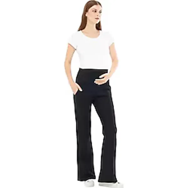 Luvmabelly Myra8155 İspanyol Paça Çelik Örme Hamile Pantolonu, Siyah, S Beden