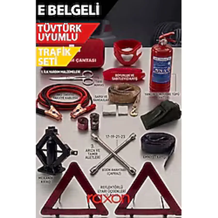 Lüx Araç Trafik Seti Çantalı 1200A Takviye Kablosu Kriko Bijon Anahtarı TÜVTÜRK Uyumlu