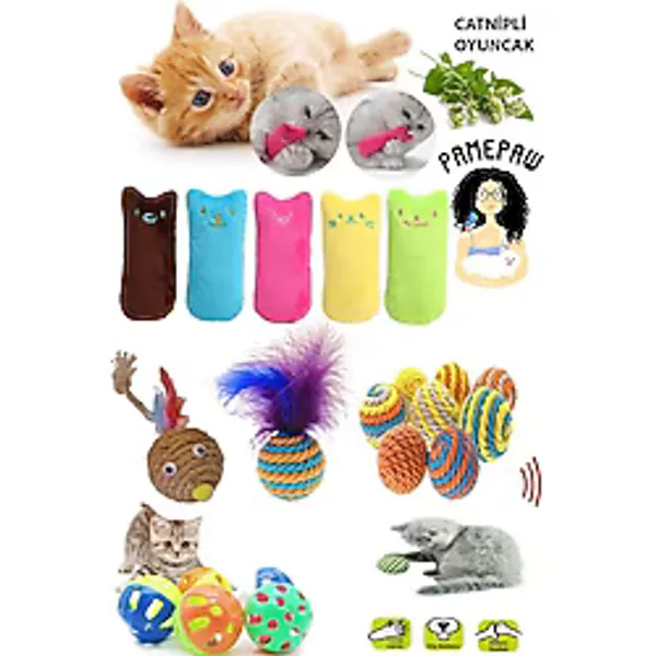 Luxury 5'li Set : Kedi Nanesi Kokulu Peluş Oyuncak , Sarma Top , Tüylü Top , Fare Top , Çıngıraklı Top 1 Adet