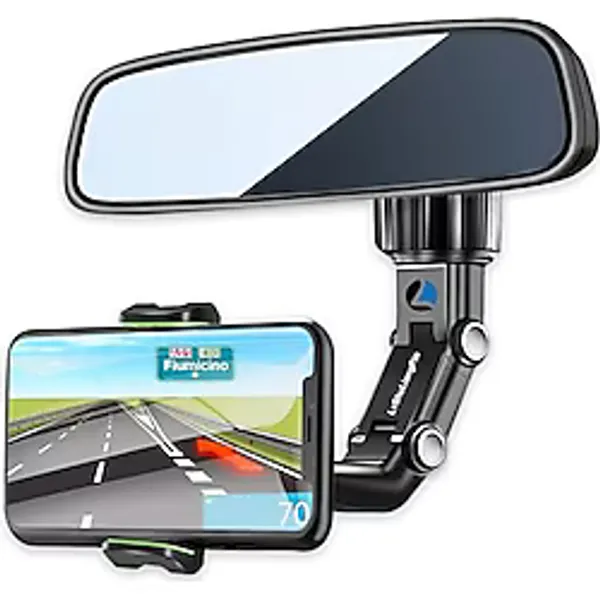 LvShuLiangPin Dikiz Aynası Telefon Tutacağı, Araba için, 360° Döner, Çok Fonksiyonlu Montajlı Telefon ve GPS Tutucu, Tüm Akıllı Telefonlar için Evrensel Araç Telefonu Tutacağı