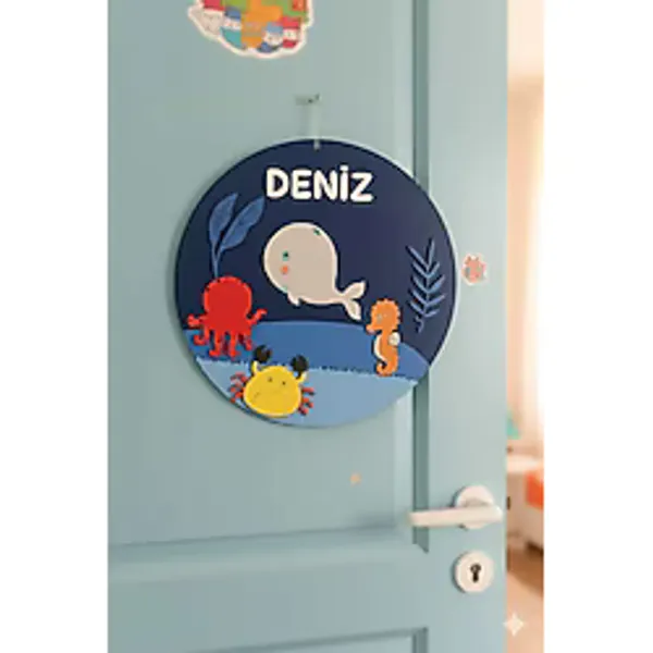 M.Art Dekorasyon Çocuk Odası Denizaltı Temalı Sevimli Yenidoğan, Bebek Ve Çocuk Kapı Süsü Ve Duvar Panosu
