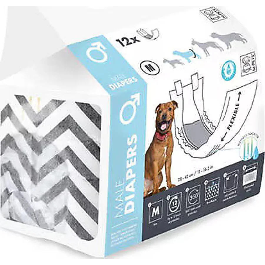 M-Pets Diapers Erkek Köpekler İçin Külot Bez Large 12 li 20x65 Cm