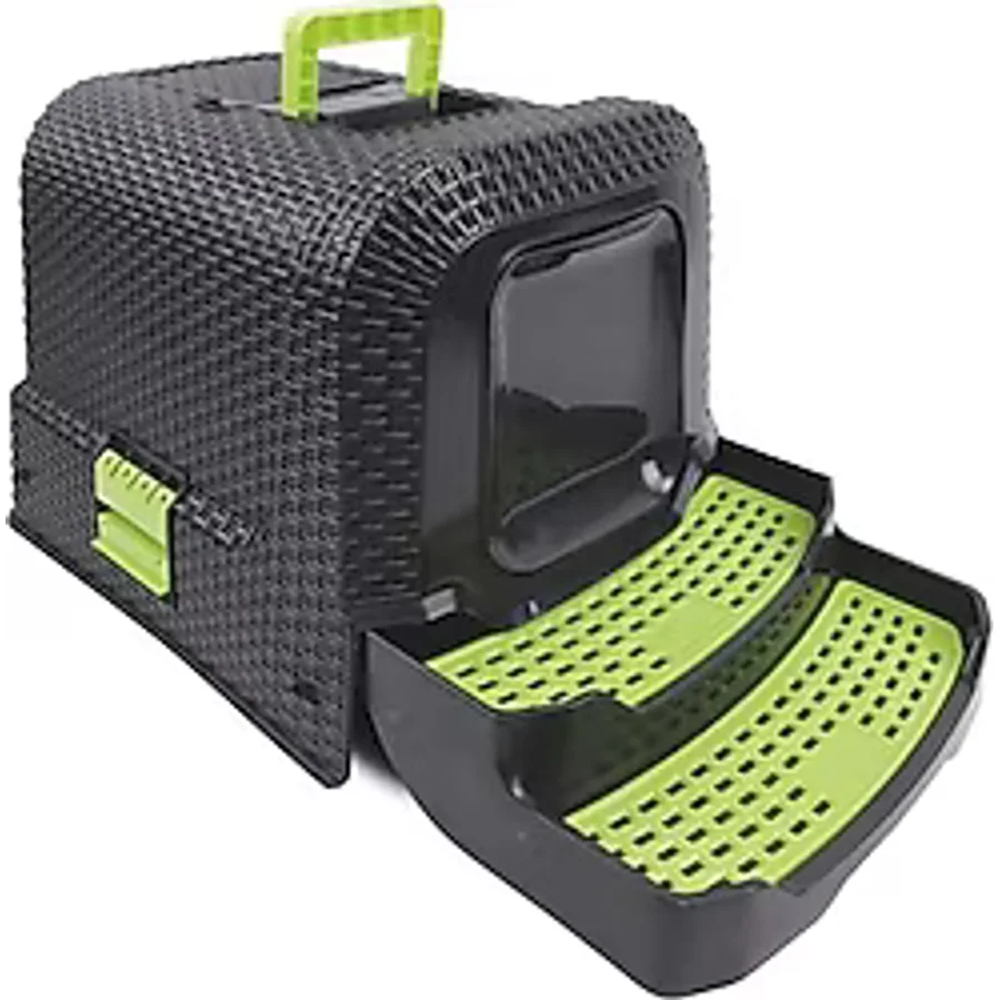 M-Pets Eco Rattan 69x42x41 cm Siyah-Yeşil Kapalı Kedi Tuvaleti