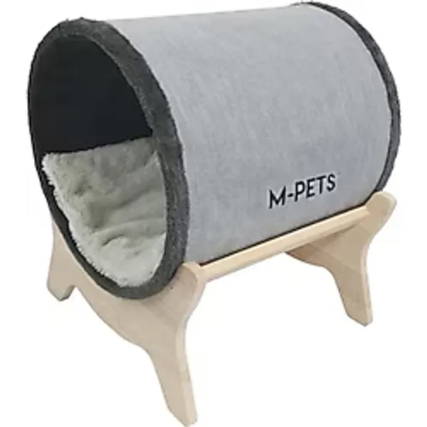 M-Pets Tunnel Elevated 47x47x26 cm Ahşap Ayaklı Gri Kedi Yatağı