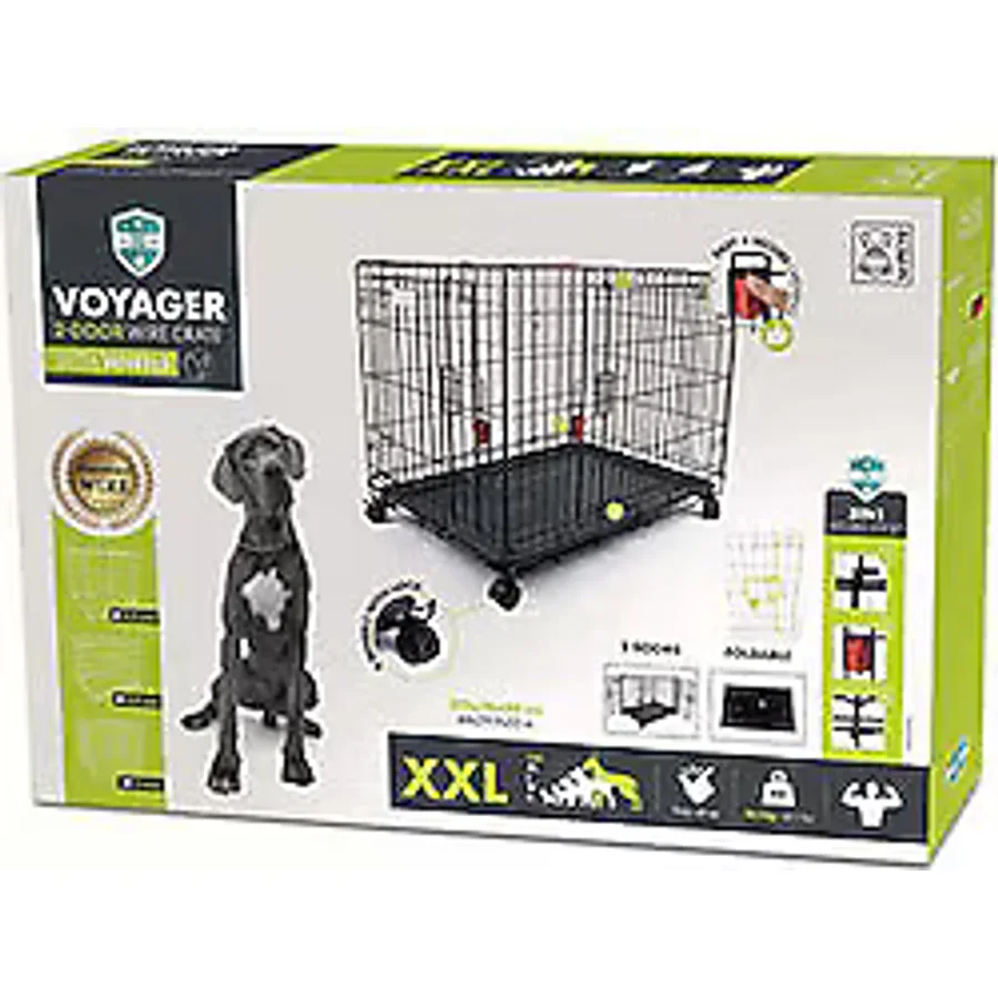 M-Pets Voyager 2 Kapılı Tekerlekli XXL Siyah 122x76x84 cm Köpek Kafesi