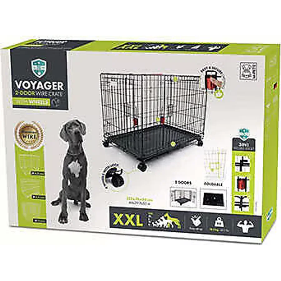 M-Pets Voyager 2 Kapılı Tekerlekli XXL Siyah 122x76x84 cm Köpek Kafesi