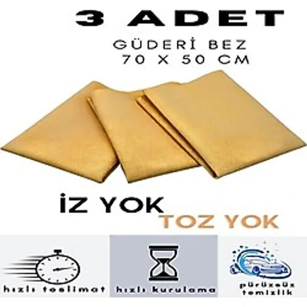 M.Y. Taso 3 Adet Güderi Bez Premium 70 x 50 cm İthal, Araç İçi ve Dış Temizlikte Profesyonel Sonuç