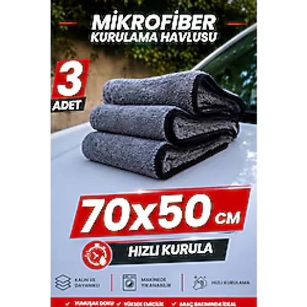 M.Y. TASO [ 3 Adet ] Oto Yıkama Araba Kurulama Araç Genel Temizlik Havlu 3'lü Mikrofiber Bez Seti