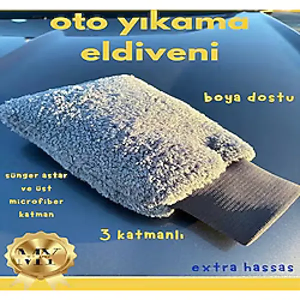 M.y. Taso Professional Mikrofiber Oto Yıkama Eldiveni Süngerli Astarlı Gri Araç Temizliği İçin
