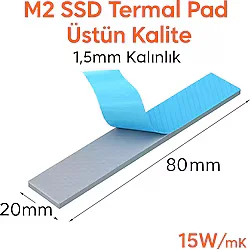 M2 SSD Termal Pad - Gri Renk 1,5 mm Kalınlık 80x20 mm 15W/mK