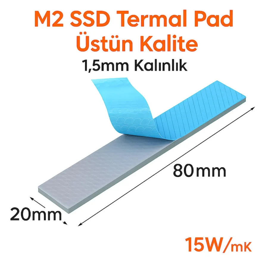 M2 SSD Termal Pad - Gri Renk 1,5 mm Kalınlık 80x20 mm 15W/mK