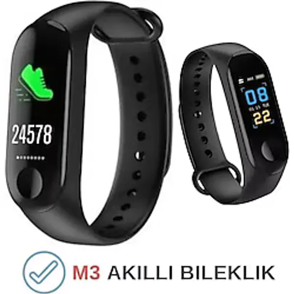 M3 Akıllı Saat Bileklik Nabız Tansiyon Ölçer Adım Sayar xTüm Android ve IPhone Telefonlar İle Bağlantı Kurulabilir