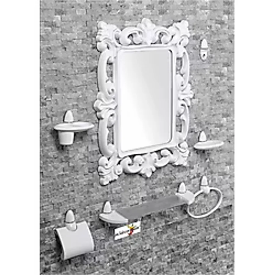 M3Decorium Büyük Dev 77 Cm Aynalı Çok Parçalı 7 Parça Beyaz Banyo Ayna Seti