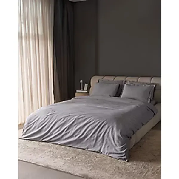 Madame Coco Andre King Size Pamuklu Jakarlı Saten Nevresim Takımı - Açık Gri - 240 x 220 cm