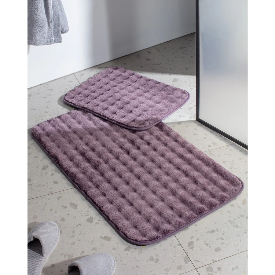 Madame Coco Reflet Bubble 2'li Banyo Paspası - Koyu Mürdüm