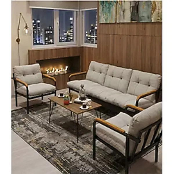 Madame Home Gri - Balkon, Bahçe - Metal Kanepe Koltuk Takımı 3+1+1 + Sehpa Açık Gri