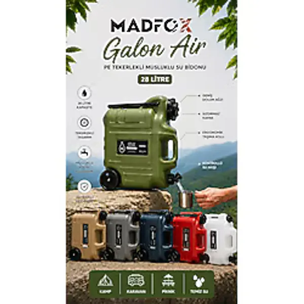 Madfox Galon Air Pe Tekerlekli Musluklu Su Bidonu 28 Litre
