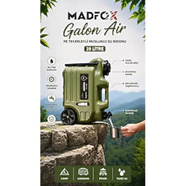 Madfox Galon Air PE Tekerlekli Musluklu Su Bidonu 28 Litre GREEN