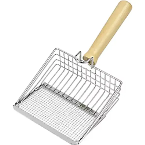 MADPET Metal Kedi Kumu Elek Kürek - Ahşap Saplı Paslanmaz Kedi Kumu Küreği - İnce Tel Elek Yapılı Hijyenik Kedi Tuvalet Temizleme Küreği - Dayanıklı ve Pratik - 26 cm