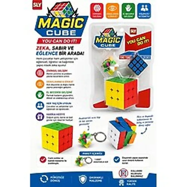 Magic Cube 3x3 Zeka Küpü Seti Anahtarlıklı Mini Küp - Eğitici Akıl ve Beceri Oyuncağı