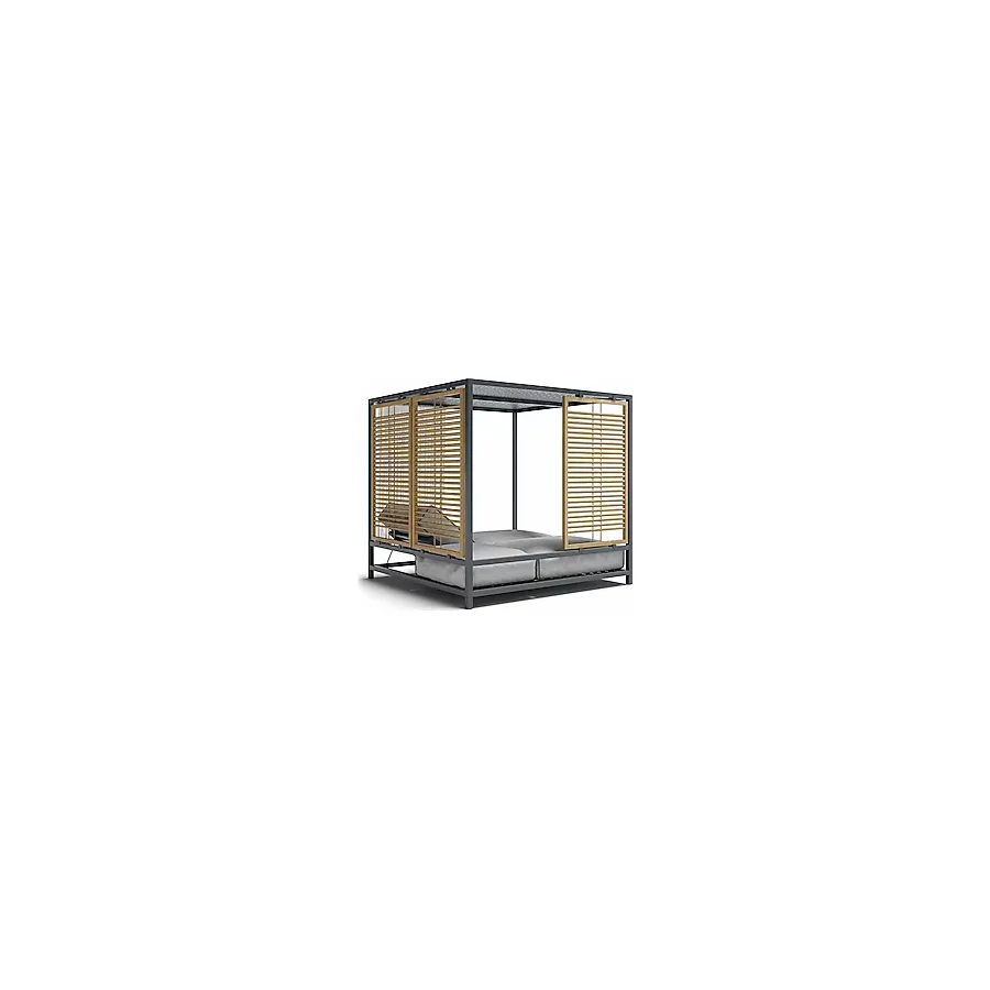 Magic Face Hard Kare Havuz Başı Divan Iki Kişilik Şezlong Gölgelikli Metal Minderli Montajsız Pergola Daybed - Antrasit - 180x180