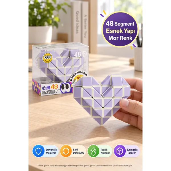 Magic Snake Sihirli Yılan Küp 48 Parça Bükülebilir Kalp Şekilli Zeka ve Beceri Oyuncağı Mor
