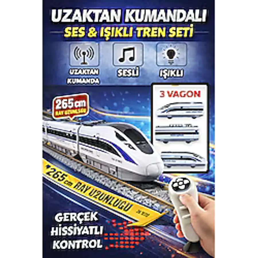 Magicway Sesli Işıklı Pilli 49 Parça Aksesuarlı Istasyon Özellikli Mıknatıs Vagonlu 265 cm Hızlı Tren Seti