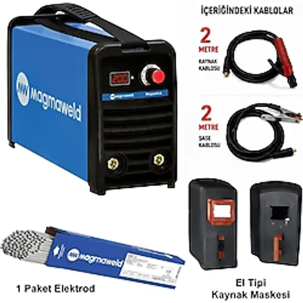 Magmaweld Megastick 200 Amper Kaynak Makinesi + 100 Adet 2.50x350mm Elektrod + El Kaynak Maskesi