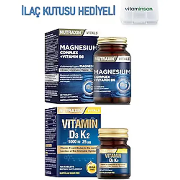 Magnesium Complex 60 Tablet + Nutraxin Vitamin D3K2 120 Tablet (Ilaç Kutusu Hediyeli)