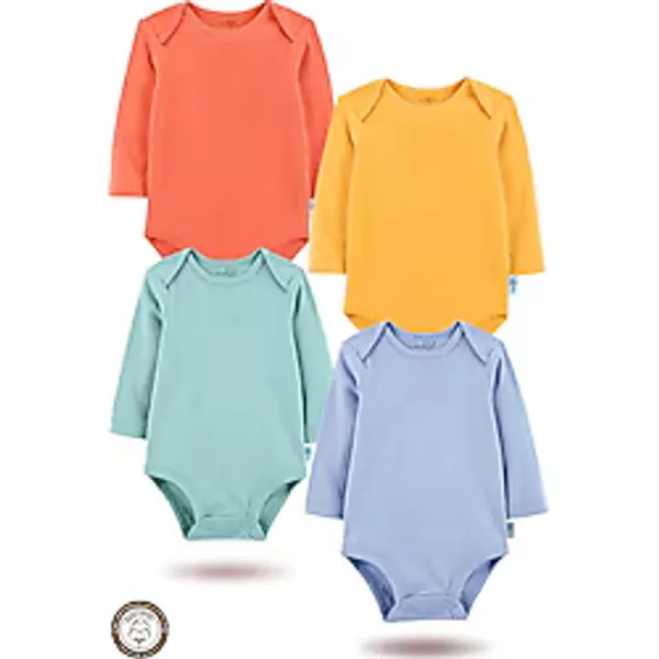 MAHFEL %100 Pamuklu Uzun Kollu Bebek Body Çıtçıtlı Zıbın 4'lü Set