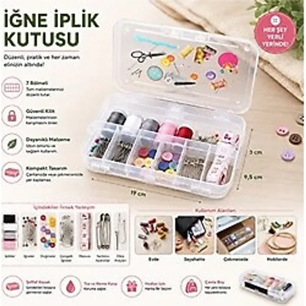 Maison Lure Şeffaf Dikiş Malzemeleri Düzenleme Kutusu - 14 Bölmeli Makyaj & Takı Organizeri