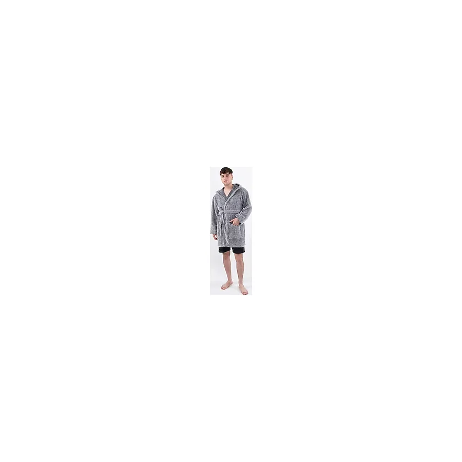 MaisonArt Plain Unisex Sabahlık Bornoz Wellsoft Peluş Kapşunlu Erkek Kadın Sabahlık - S - M - Gri