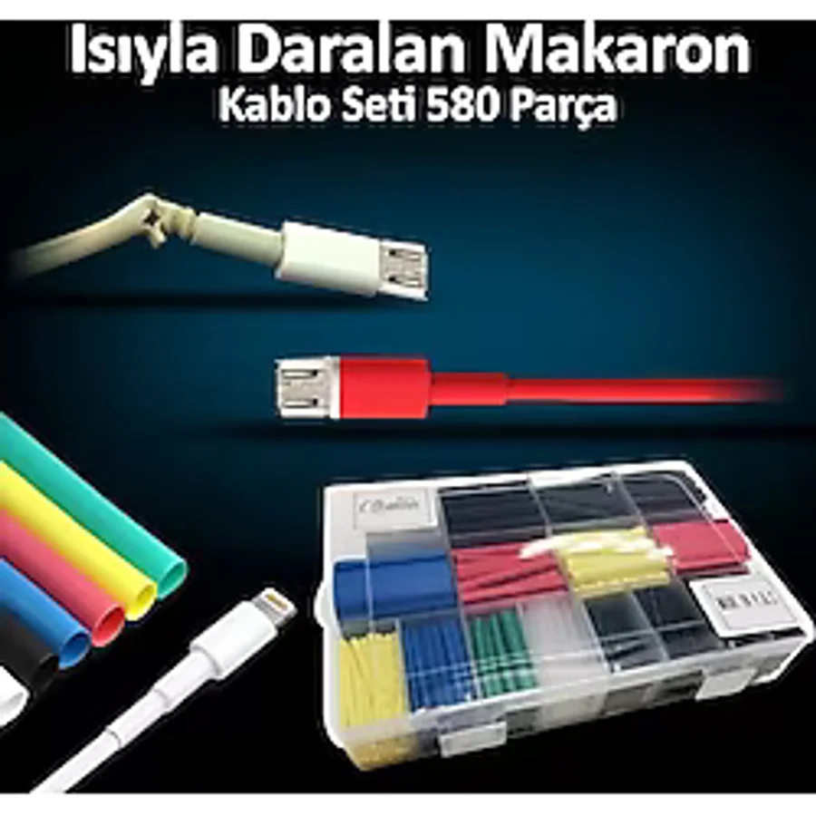 Makaron Isıyla Daralan Kablo Koruma 580 Parça Kablo Tamir Kiti