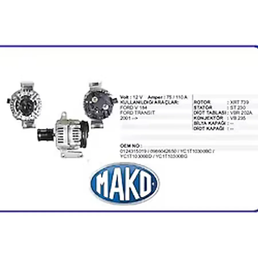 Mako Alternatör A115ı.14v/105A Ford Transıt (2002 Model) V184