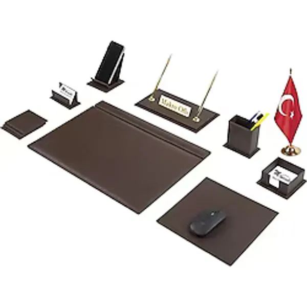 Makro Ofis G101 Deri Sümen Takımı 11 Parça Kahve Full Set