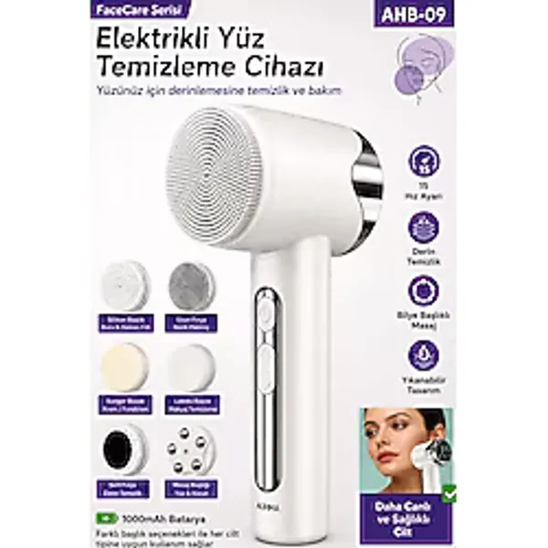 Makyaj Yüz Temizleme Bakım Masaj Cihazı 15 Kademeli Led Ekran Peeling Cilt Bakımı Şarjlı 1000Mah 6 Başlıklı