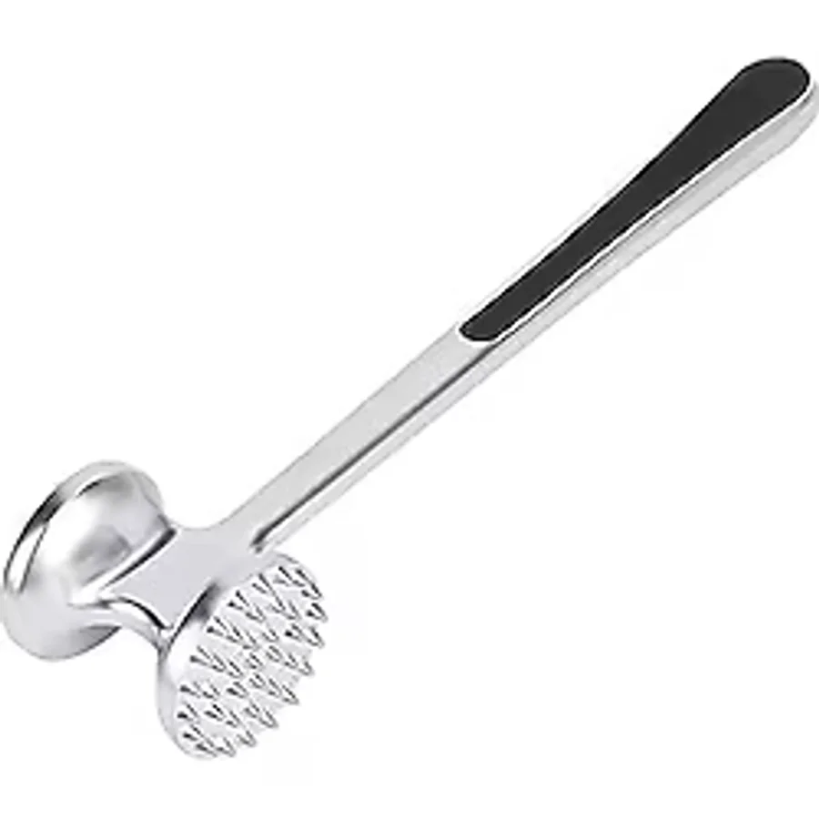 MallArt Paslanmaz Çelik Et Döveceği, 22 cm, Çift Taraflı Başlık, Kaymaz Saplı