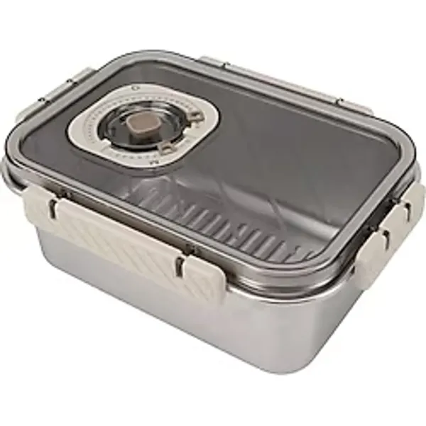 MallArt Paslanmaz Çelik Saklama Kabı, Tarih İndikatörlü Sızdırmaz Bento Yemek Kabı, Kilitli Kapaklı Ev Akıllı Gıda Koruyucu Sefer Tası (1.6LT Dikdörtgen)