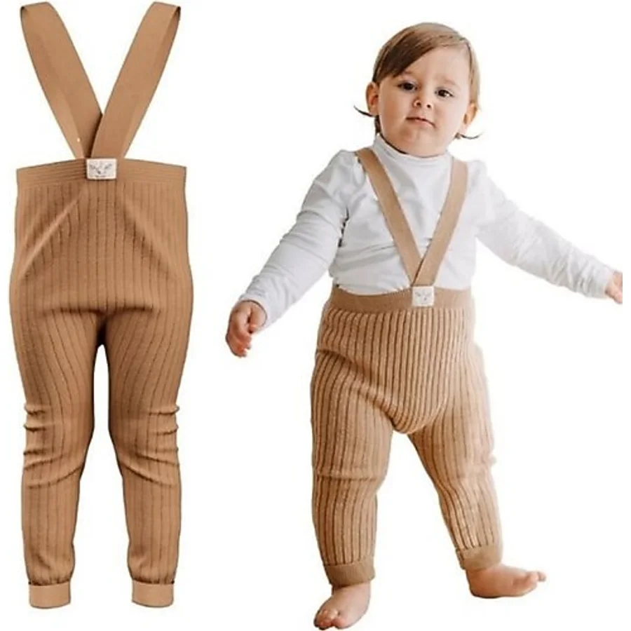 Mama Yoyo Askılı Triko Bebek Taytı %100 Organik Pamuk Bej