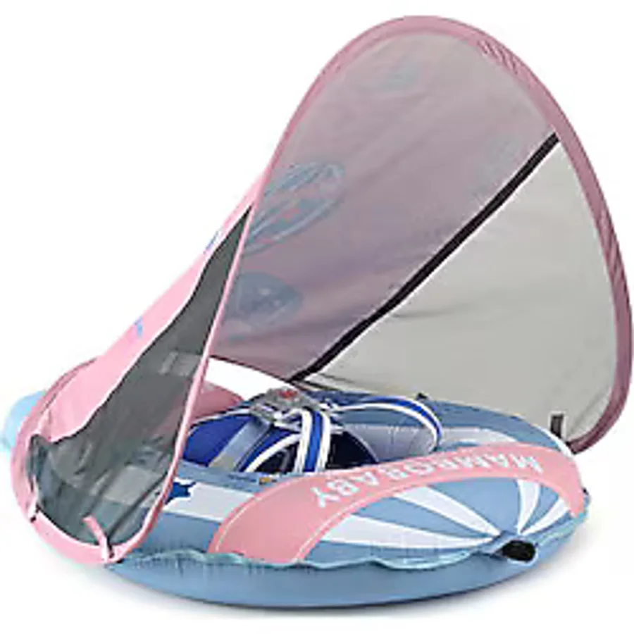 Mambobaby Hot Air Balloon Yüzme Simidi - Pembe, Emniyetli, Gölgelikli ve Ayak Destekli