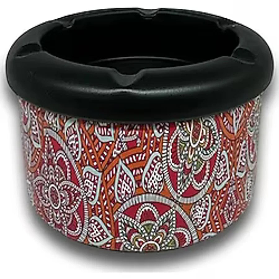Mandala Desen Metal Mini Sigara Küllüğü Kırmızı 8cm