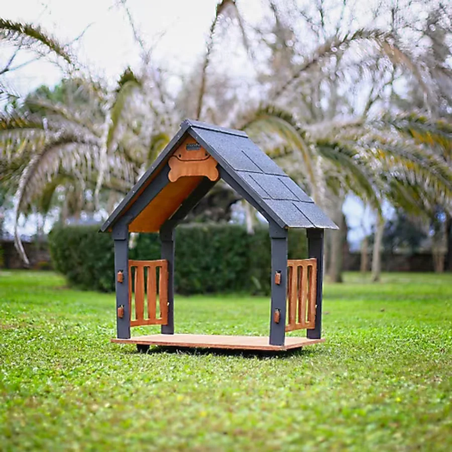Mandu Isı Yalıtımlı Ahşap Köpek Kulübeleri İçin Ekstra Gölgelik Çatı ve Taban Veranda - Medium