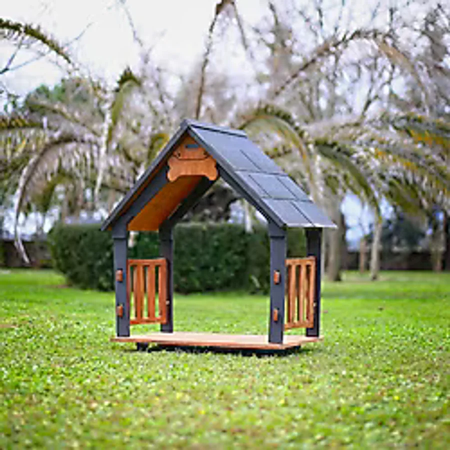 Mandu Isı Yalıtımlı Ahşap Köpek Kulübeleri İçin Ekstra Gölgelik Çatı ve Taban Veranda - Medium