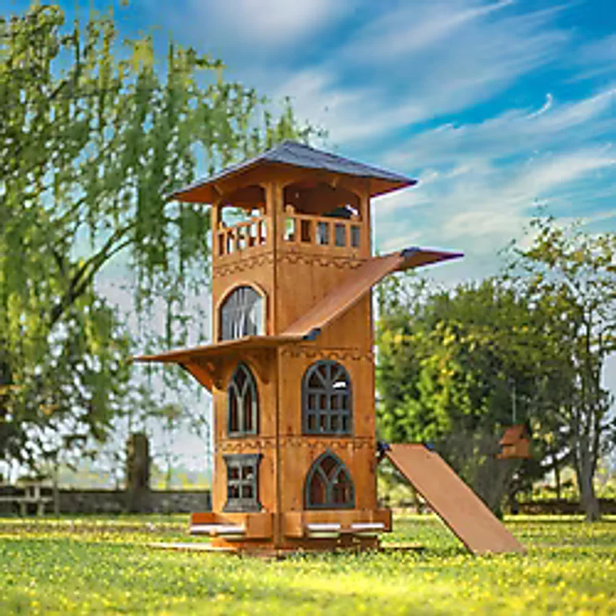 Mandu "mandu" Ahşap 4 Katlı Teraslı Kedi Evi (tırmalama + Mama Kaplı)