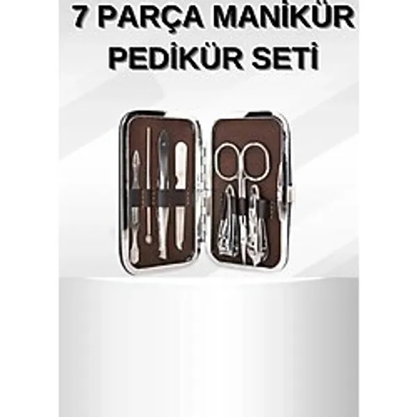 Manikür Pedikür Seti 7 Parça Tırnak Makası Kaş Makası Cımbız Çantalı